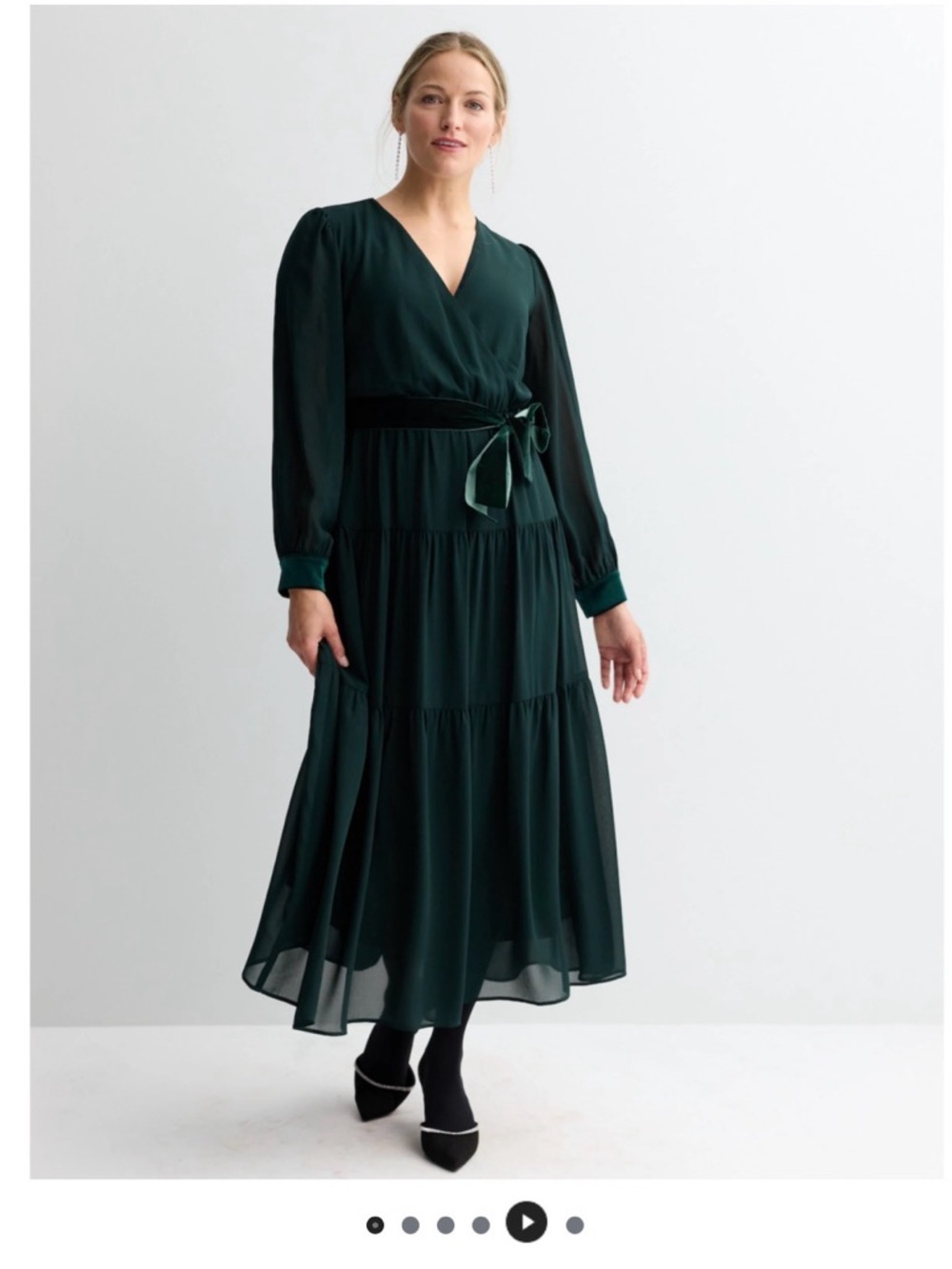 Long Sleeve V-Neck Tiered Maxi Dress in Deep Green
